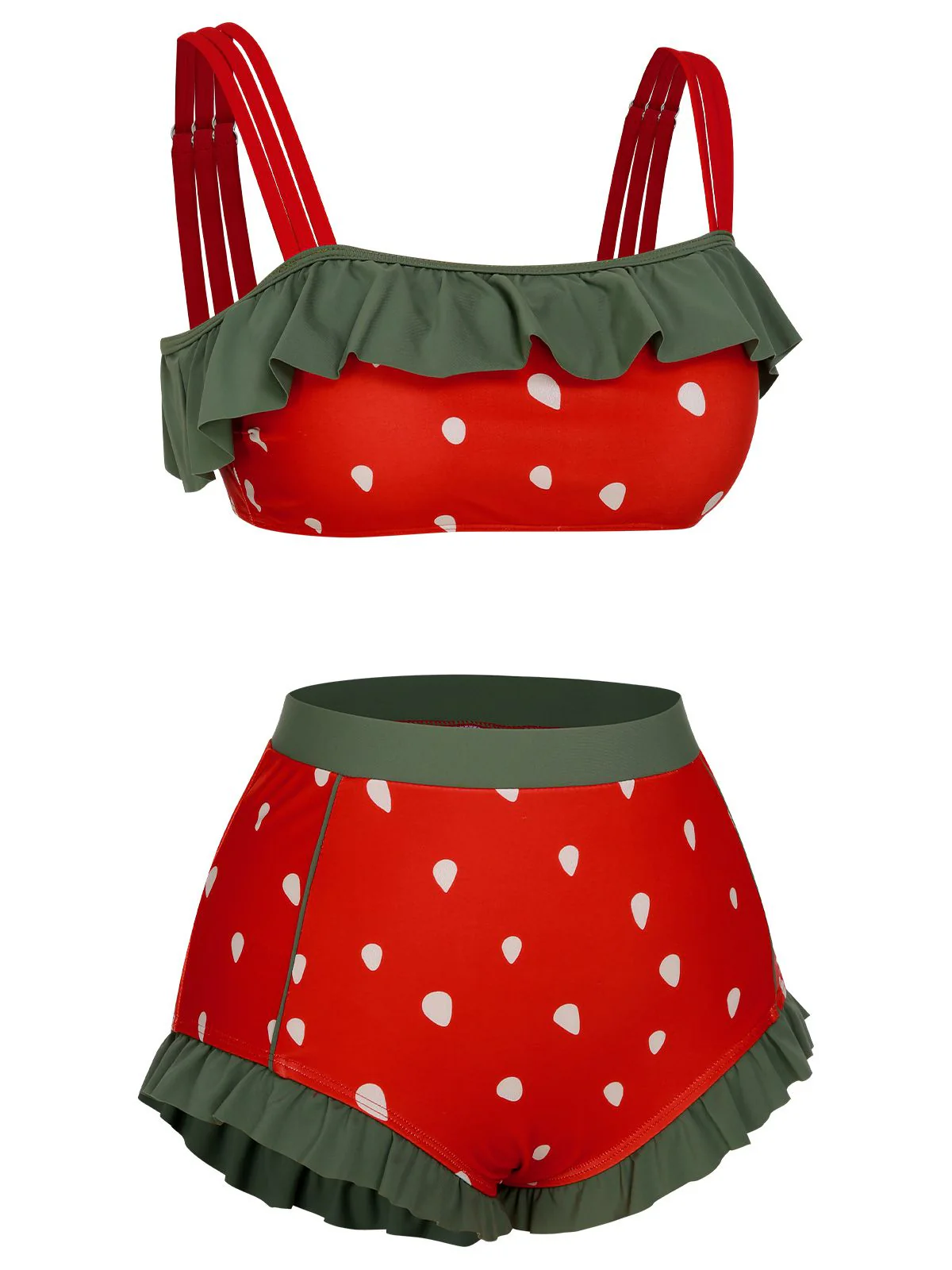 [Pre-Sale] Red 1950s Strawberry Ruffle Strap Swimsuit